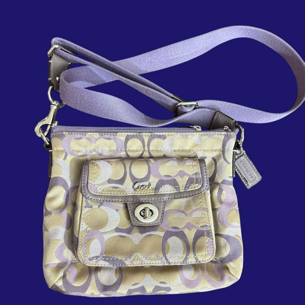 Coach Lavender and Cream Signature Crossbody Bag